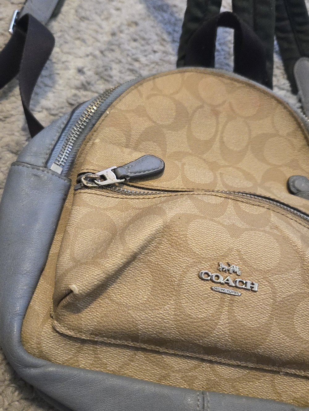 Coach Mini Charlie Backpack Signature Canvas Leather Grey Brown F58315 - Picture 7 of 14